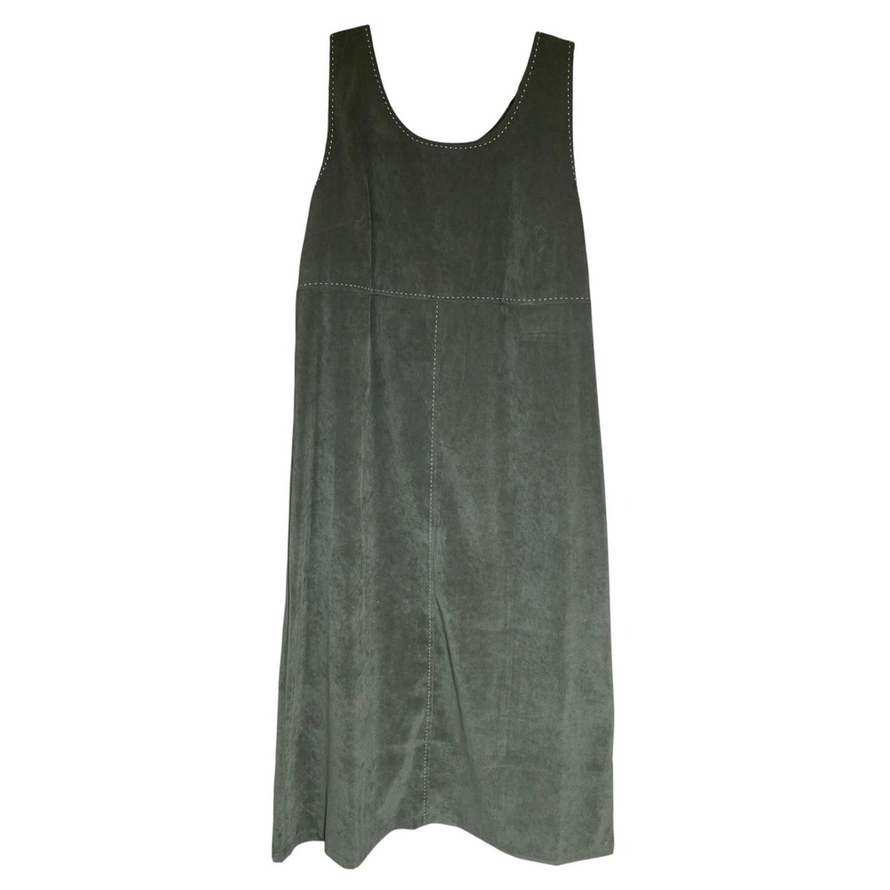 Midi‎ Jumper Dress Pinifore Women's Size 12/14 Poly Stretch, Olive Green